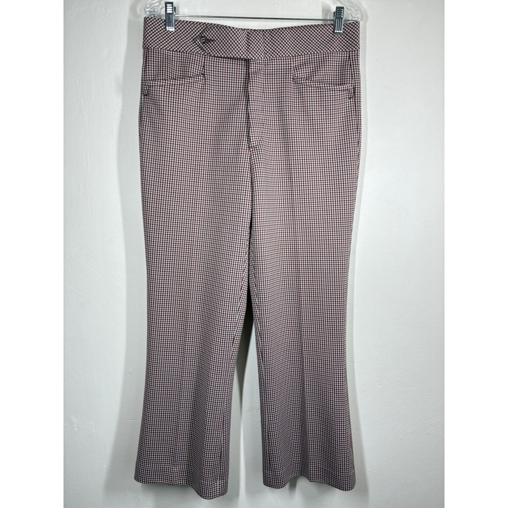 Vintage 70s Brown Plaid Bell Bottoms 31.5 x 28.75 Flare Leg Trousers Mod Groovy